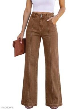 Wide Leg Jeans High Waisted Stretch Denim Pants